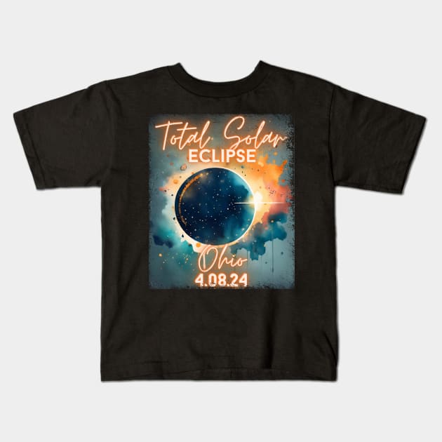 Total Solar Eclipse 2024 Ohio Art Science Men Women Kids Kids T-Shirt by AimArtStudio